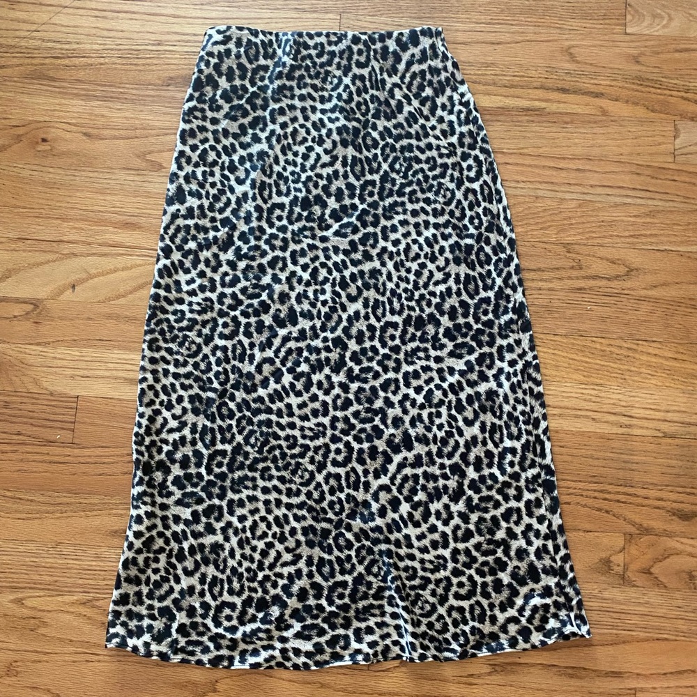 Cheetah print satin midi skirt